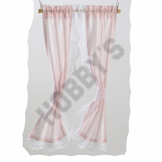 Pink Ruffled Swiss Tie Back Curtain