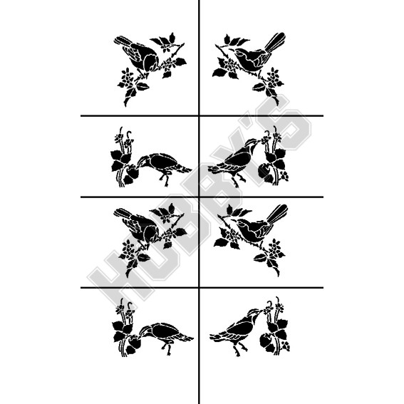 Stencil - Birds On Branch x 8                       